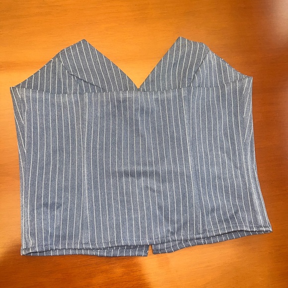 Striped folded v-neck corset tube top - Picture 2 of 5